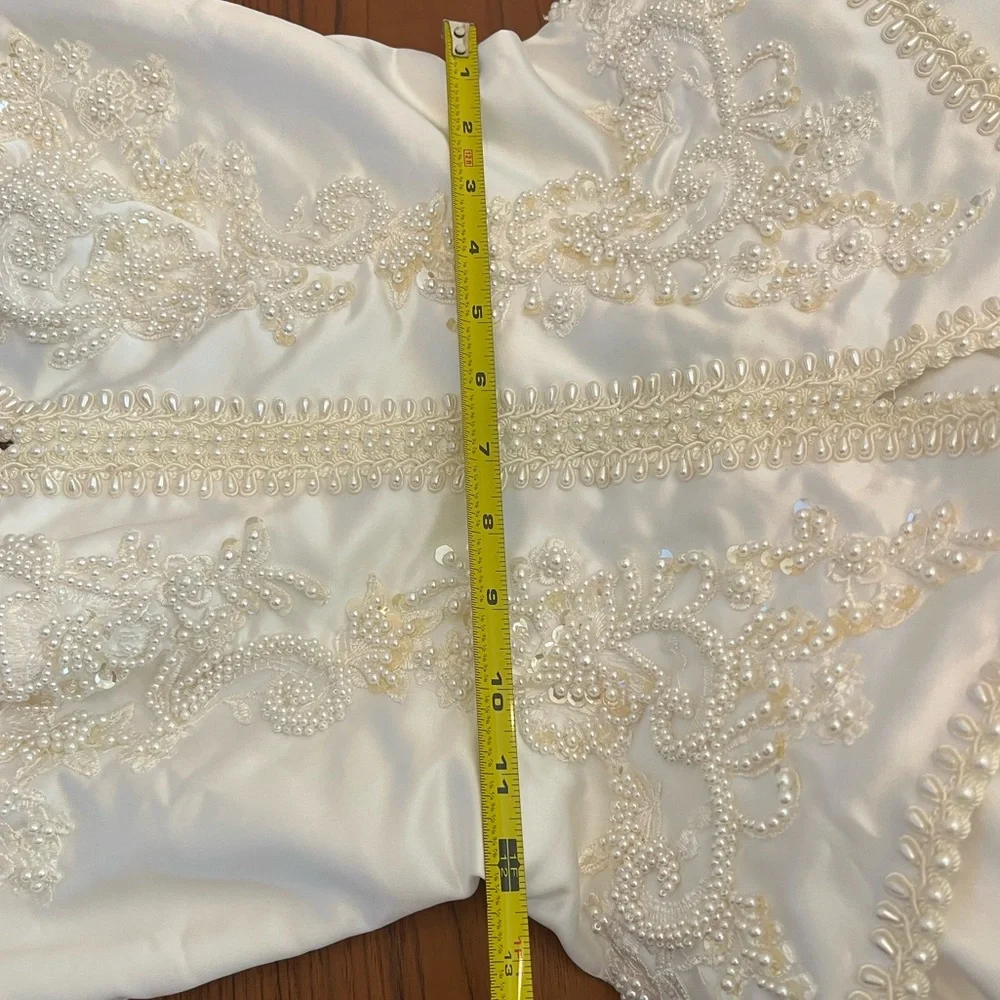 Vintage 1980s Pearl Beaded Wedding Gown | Basque Waist | Cathedral Train - Picture 11 of 16